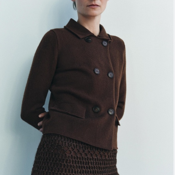Zara Jackets & Blazers - ZARA Elegant Brown Double-Breasted Women's Jacket